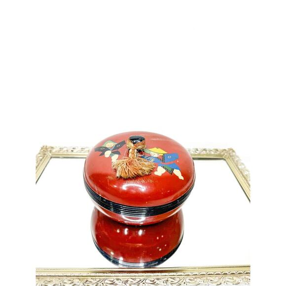 Vintage NYK Shipping Line Japanese Lacquer Powder Bowl, Trinket Box - Picture 1 of 8